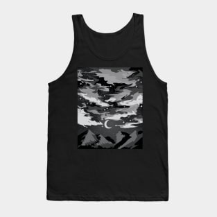 Dark cloudy sky above mountains with a crescent moon Tank Top